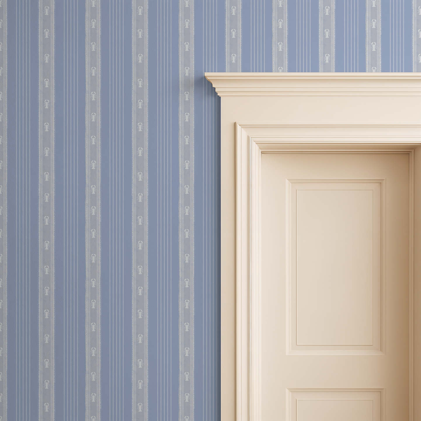 Larchmont Lobster Stripe – Tonal Coastal Wallpaper | Melissa Dayton Art Periwinkle blue