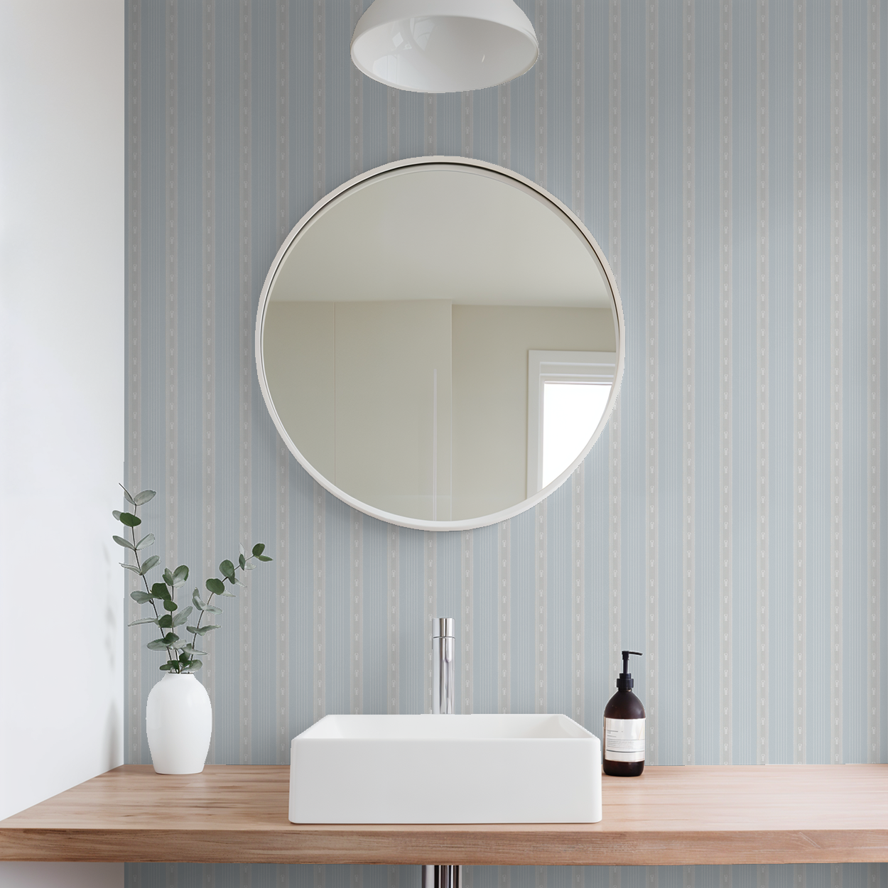 Larchmont Lobster Stripe – Tonal Coastal Wallpaper | Melissa Dayton Art Icy Blue