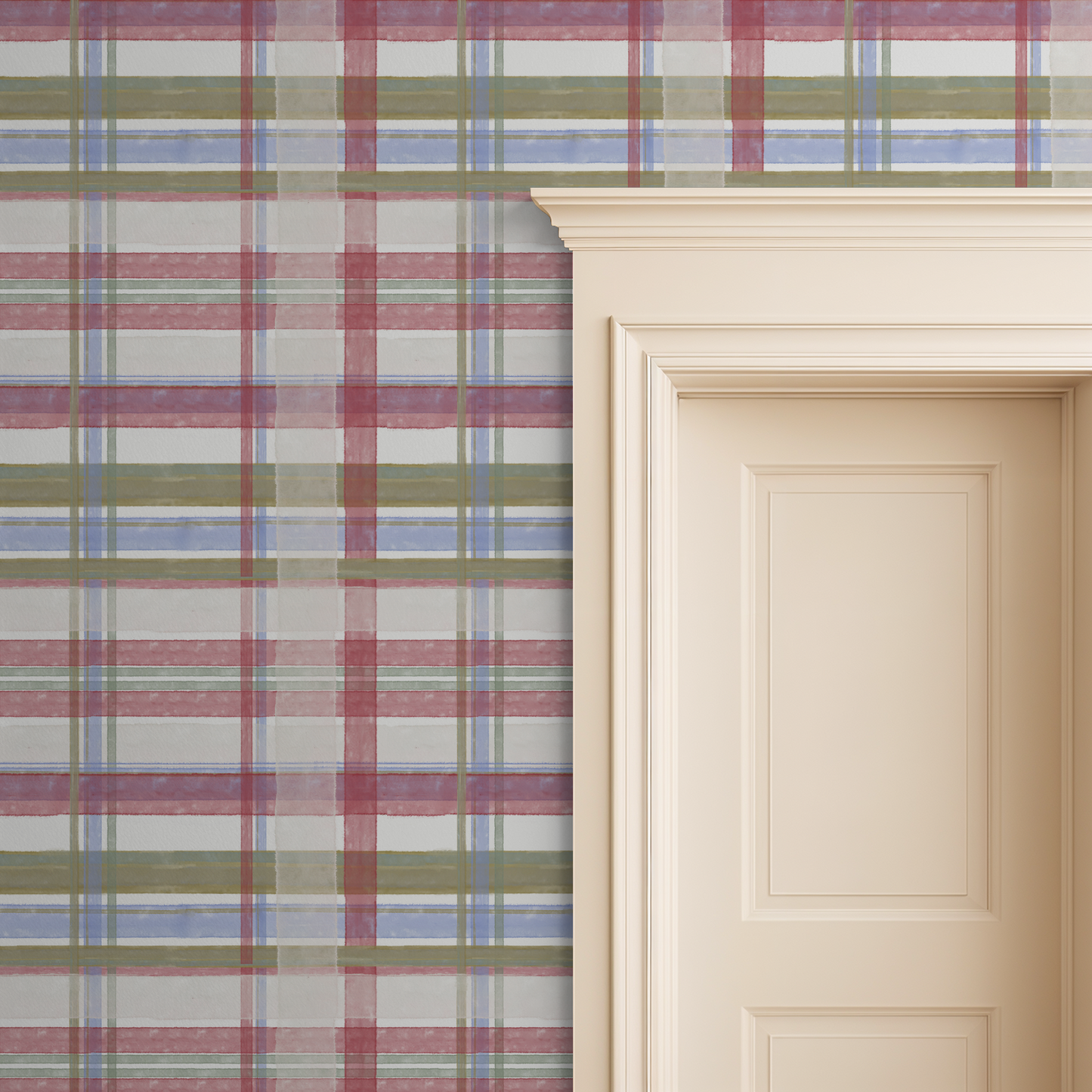 Cedar Point Madras — Coastal Cottage Plaid Wallpaper | Melissa Dayton Art cream