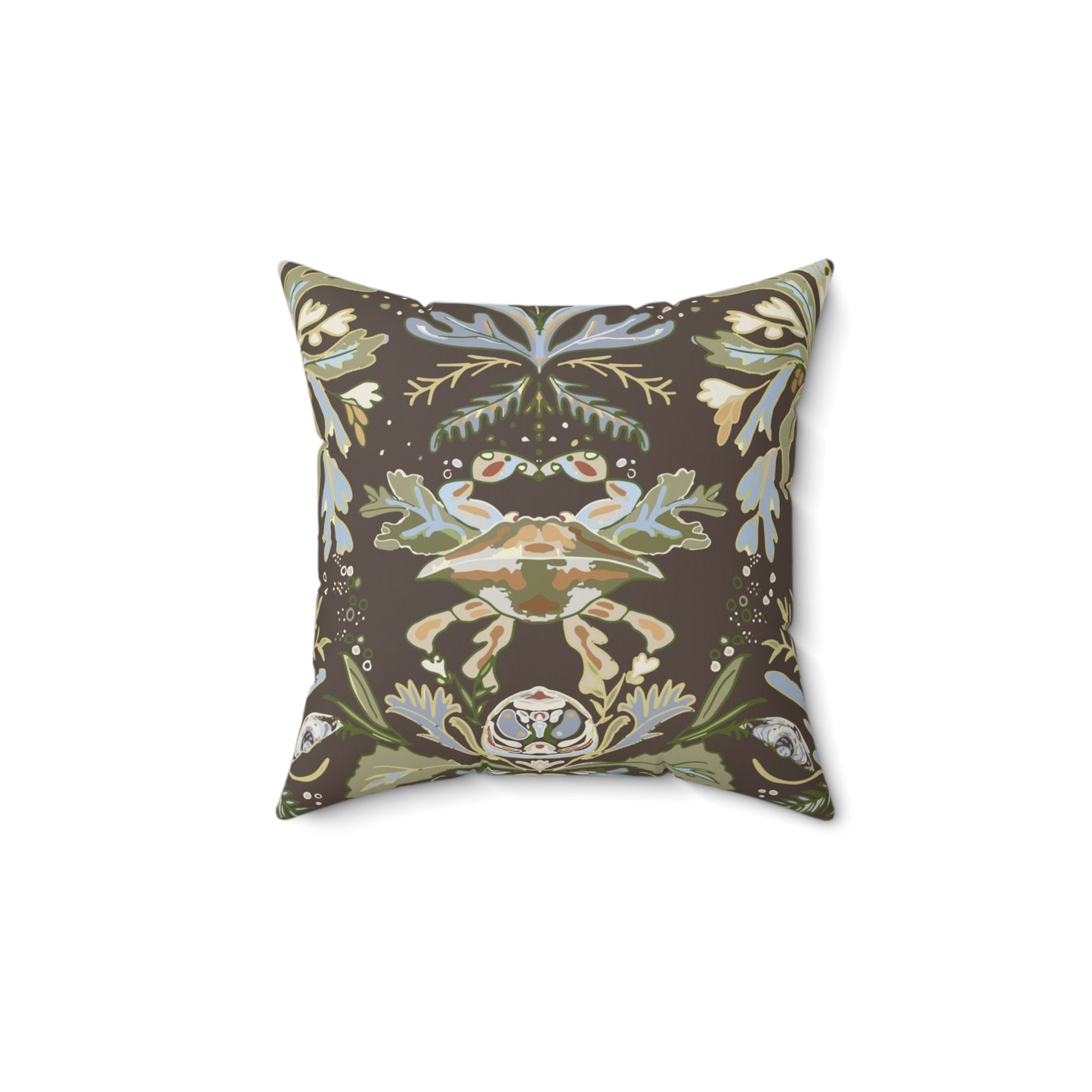 Chocolate Crab Damask Spun Polyester Square Pillow