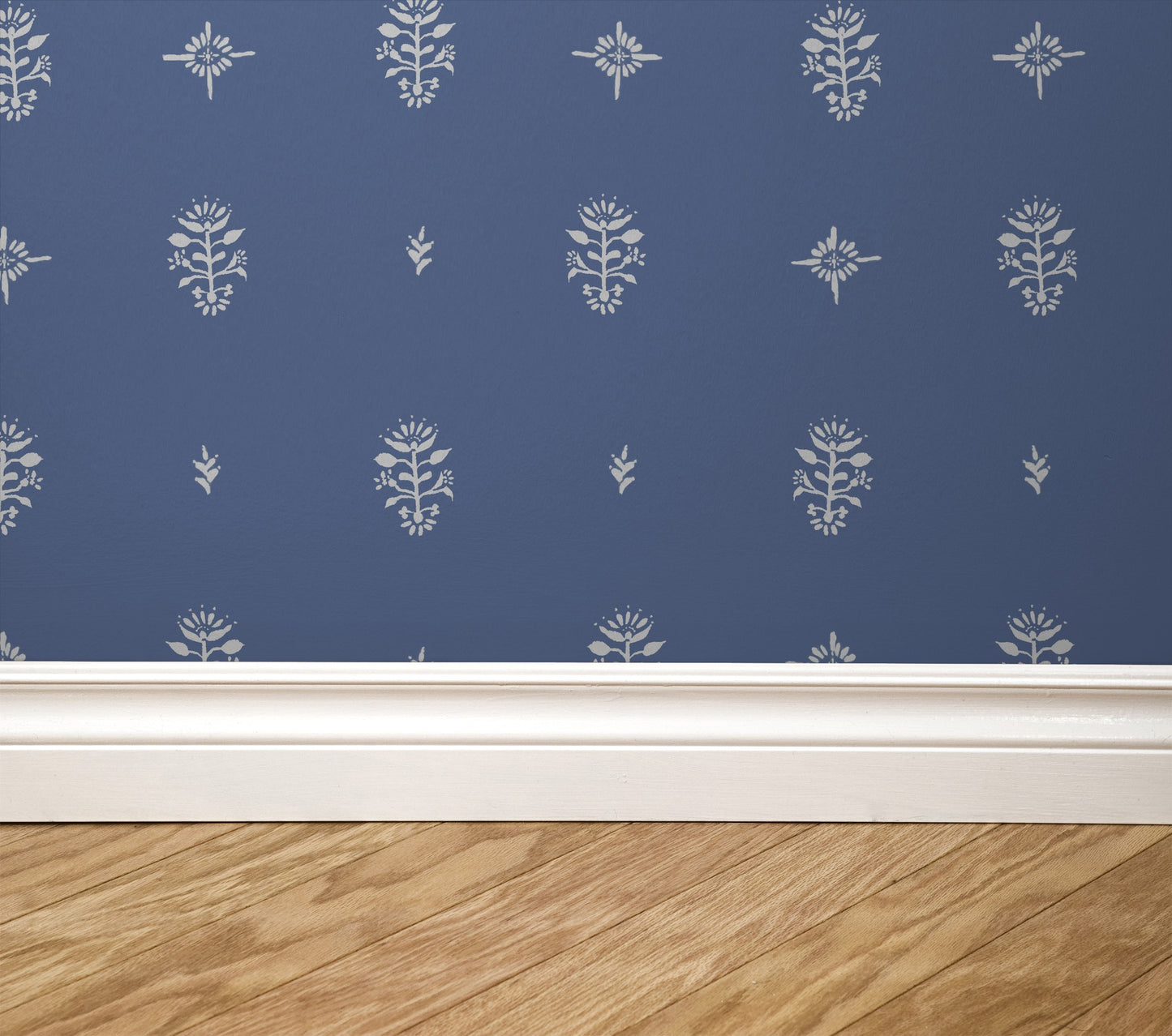 Wallpaper with floral pattern on a blue background