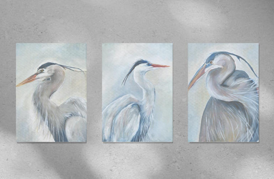 Heron III – Coastal Heron Art Print in Warm & Cool Tones (Unframed)