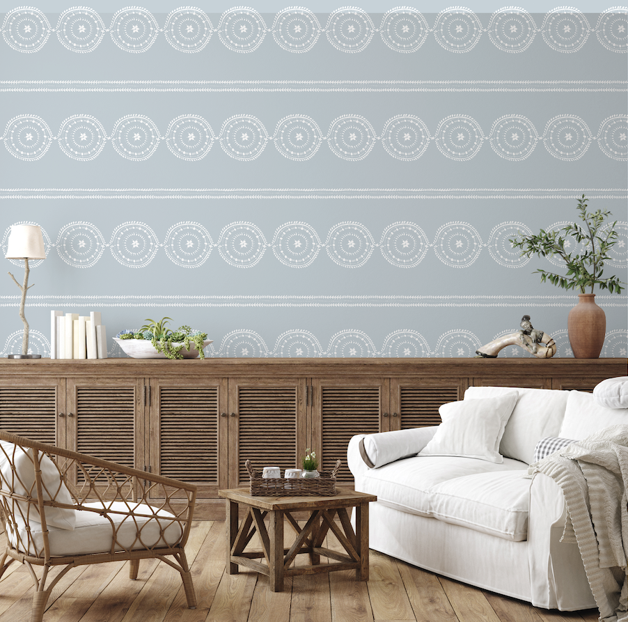 Harbor Medallion Stripe- Harbor Mist blue