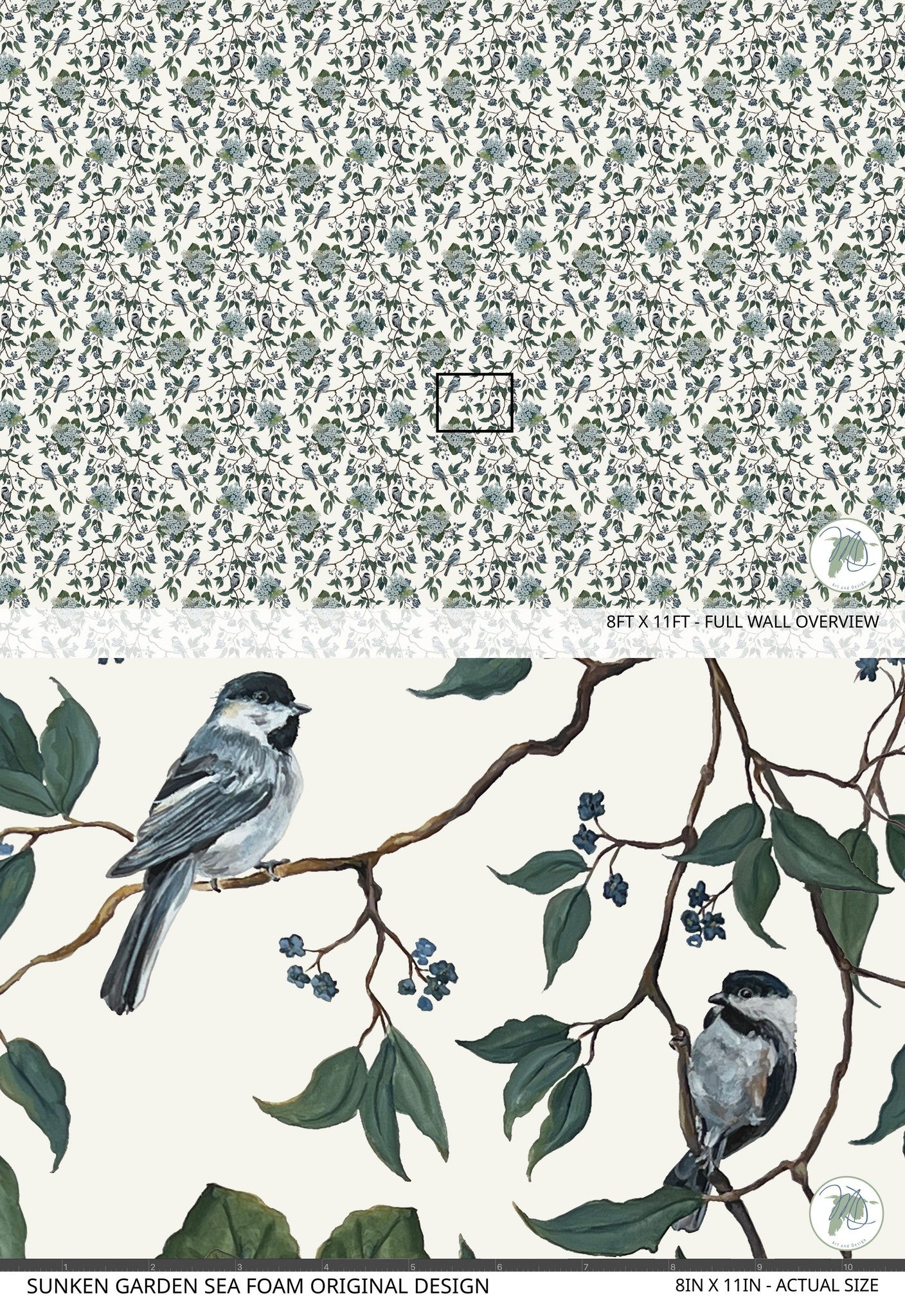 Botanical wallpaper with birds and foliage in soft tones, nature-inspired design.