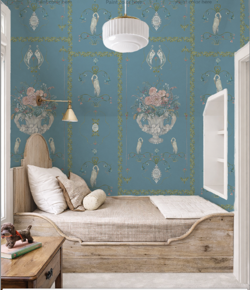 bedroom with manor wallpaper