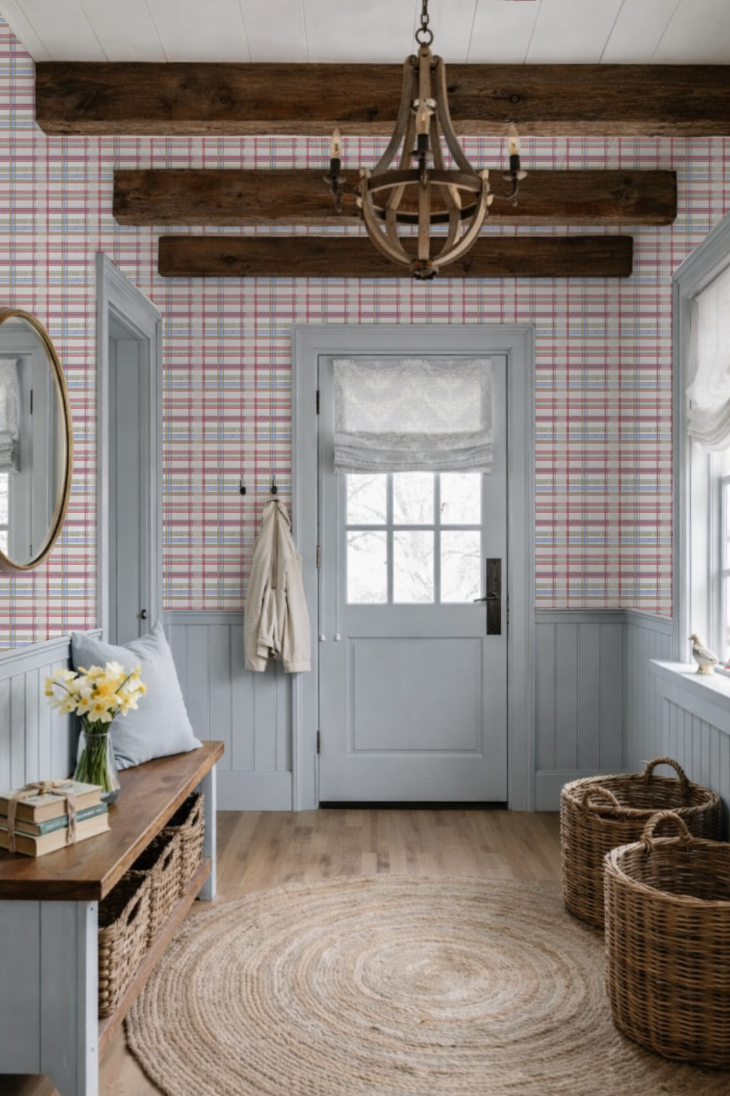 Cedar Point Madras — Coastal Cottage Plaid Wallpaper | Melissa Dayton Art cream