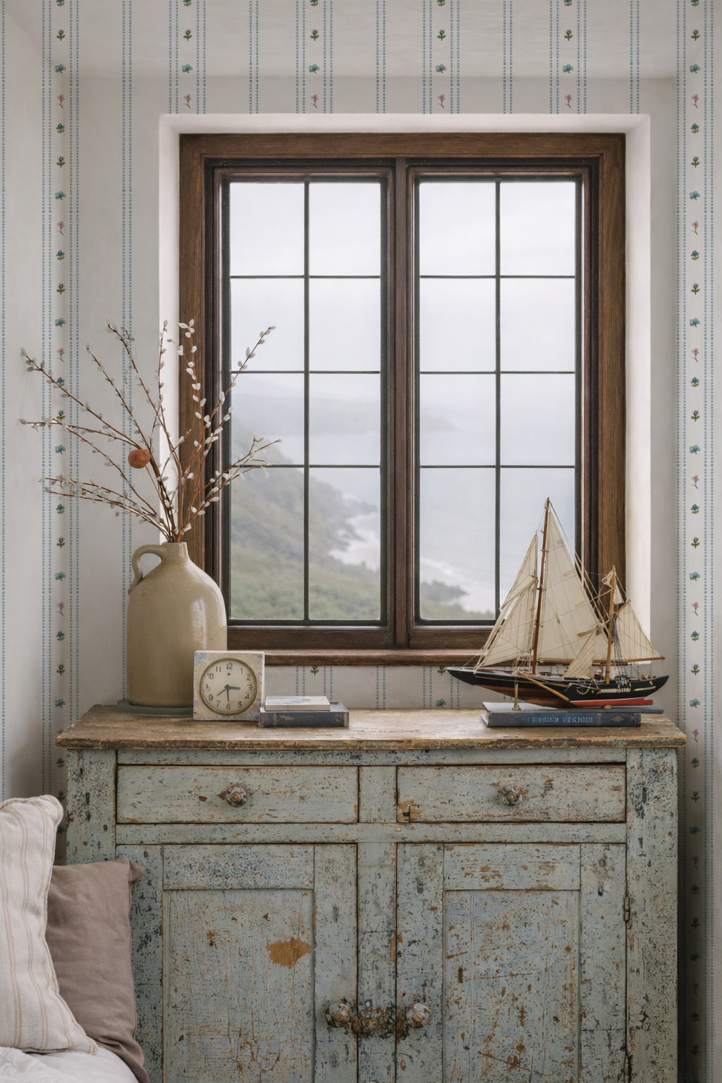 Dainty Garden Stripe Wallpaper Stone