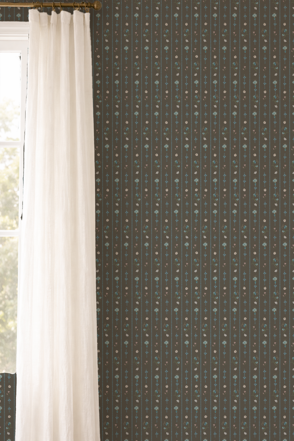 Manor Cloister Sprig Dainty Fleur Wallpaper Chocolate Brown