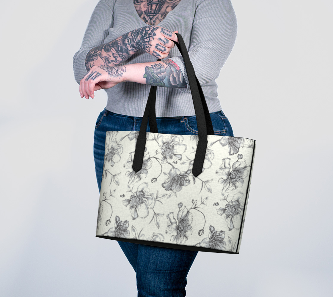 Vegan Tote with Wild Roses on cream