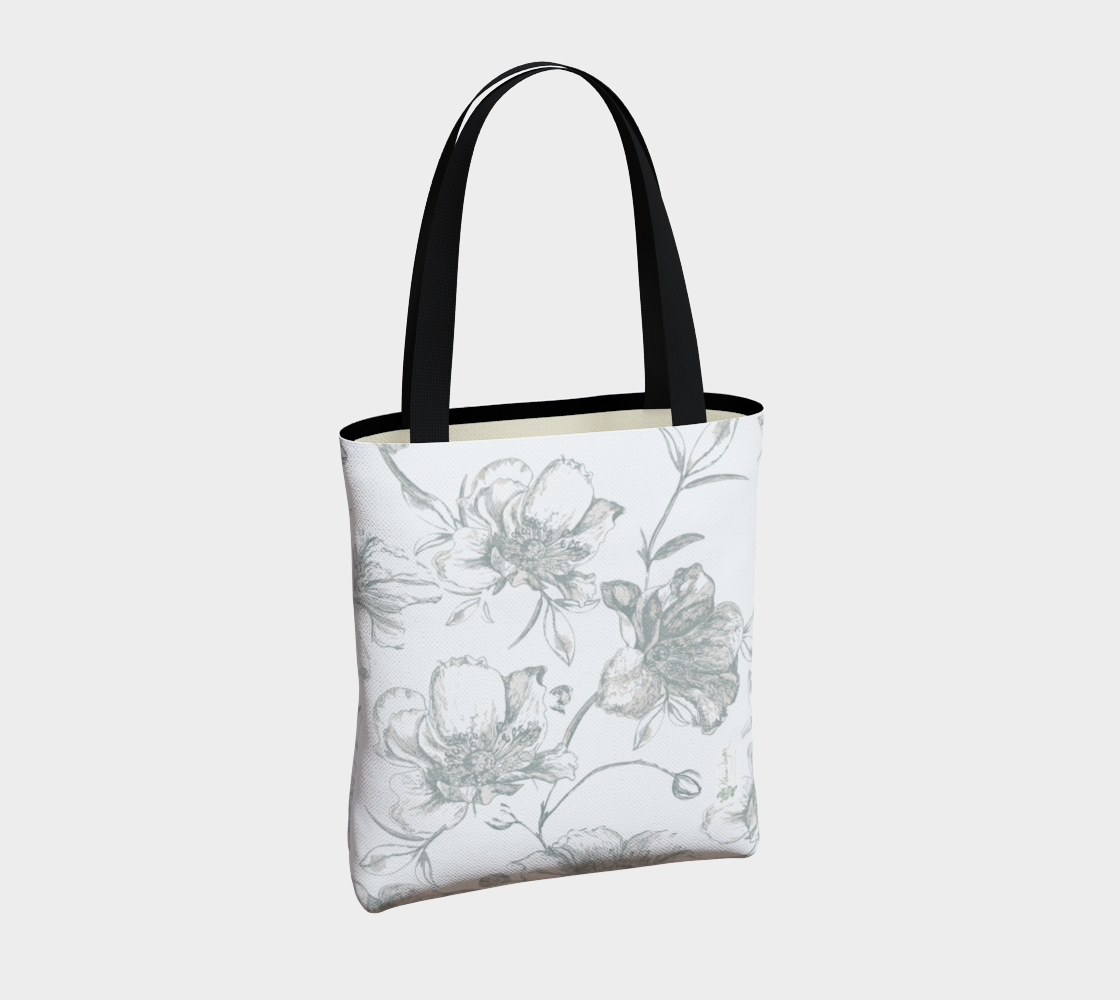 Grey Wild Roses Long Canvas Tote