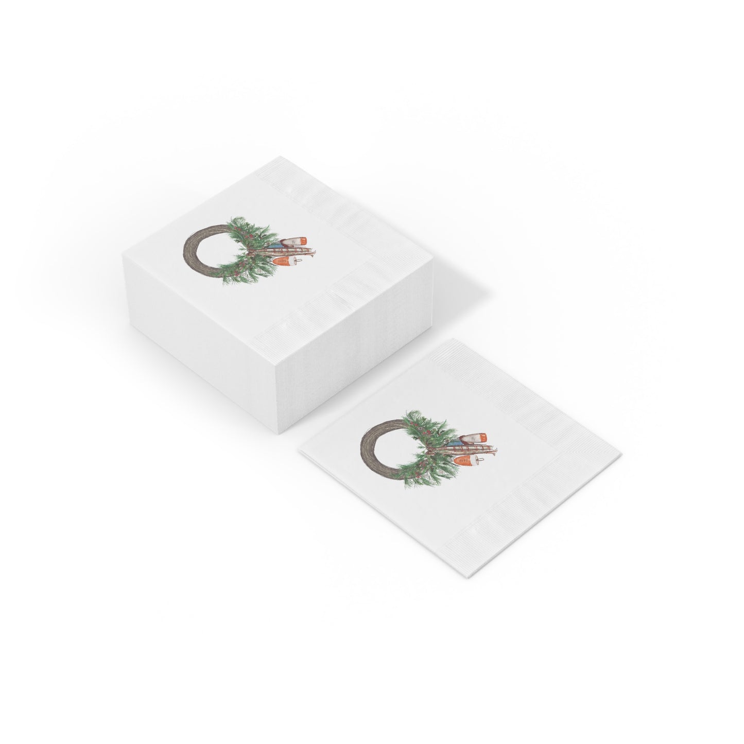 Christmas Buoy Wreath White Coined Napkins