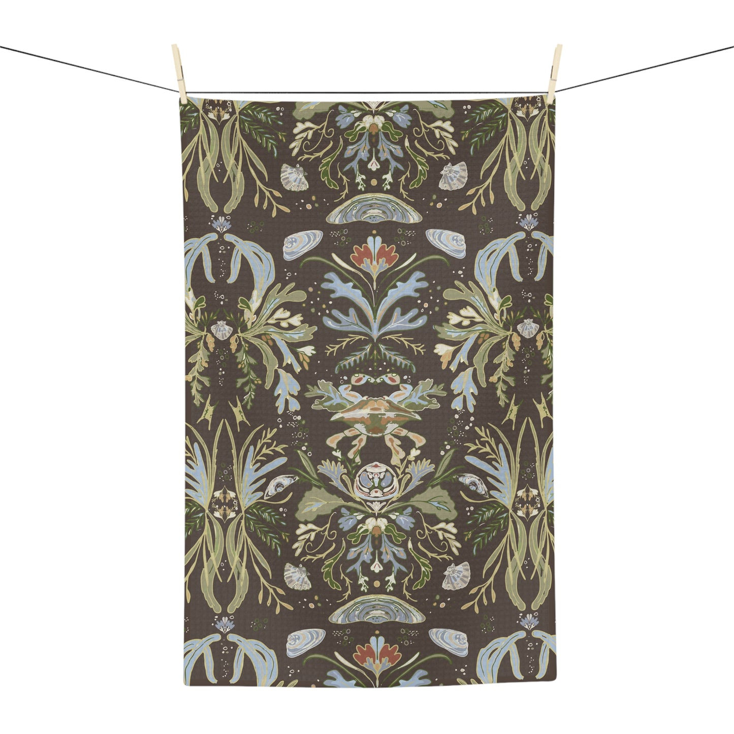 Crab Damask Chocolate Soft Tea Towel