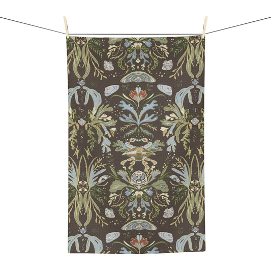 Crab Damask Chocolate Soft Tea Towel