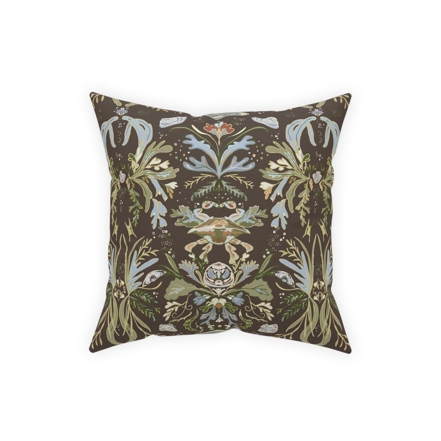 Chocolate Crab Damask- high tide & low tide-Broadcloth Pillow