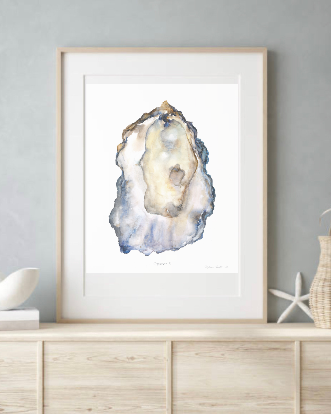 Oyster 5 – Subtle Lace & Blue Coastal Art Print (Unframed)