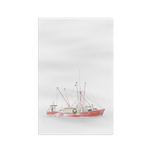 Fishing Boat Christmas Soft Tea Towel