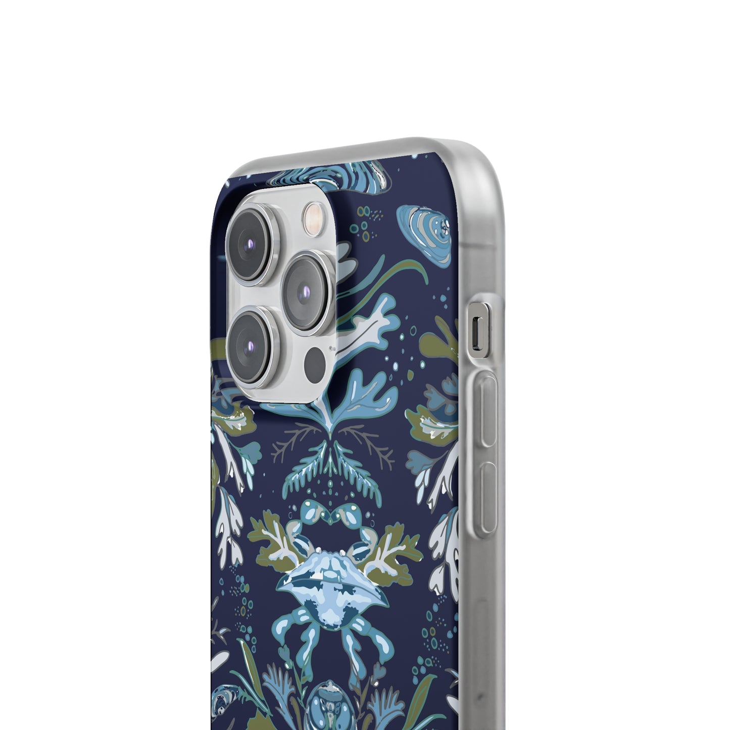 Crab Damask in Navy Blue Flexi Cases