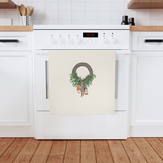 Christmas Buoy Wreath Coastal Cotton Tea Towel