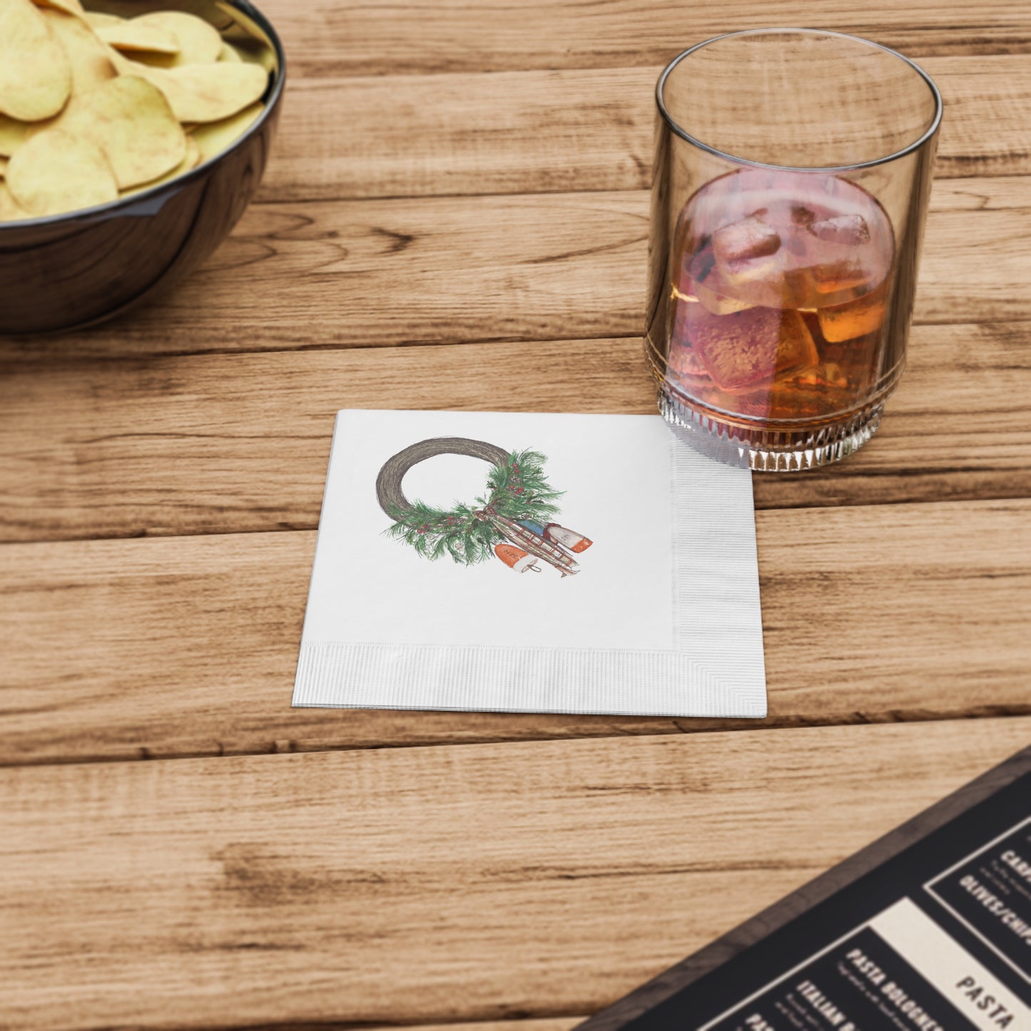 Christmas Buoy Wreath White Coined Napkins