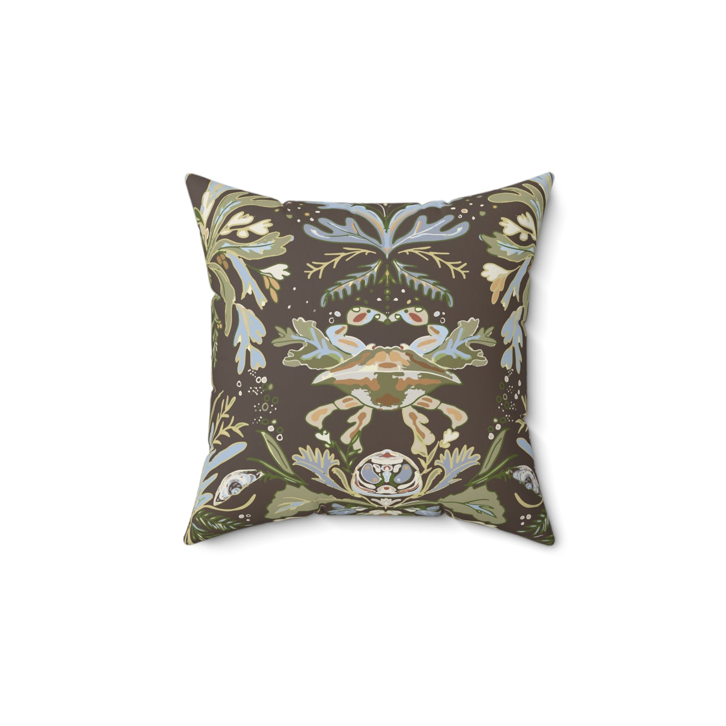 Chocolate Crab Damask Spun Polyester Square Pillow