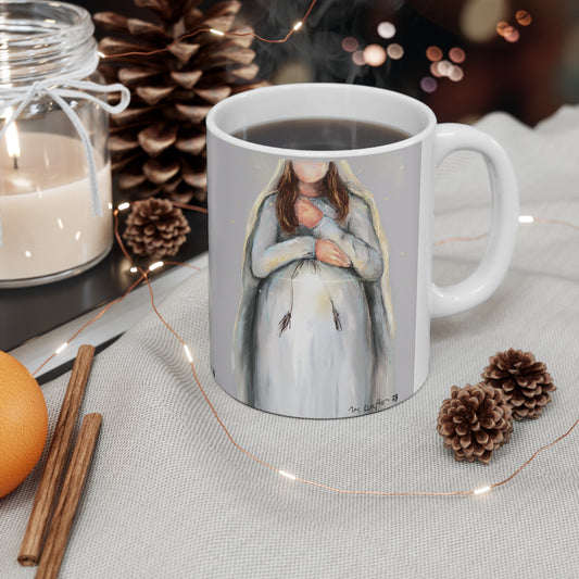 Threshold of Hop Mary Christmas Ceramic Mug 11oz- grey/white