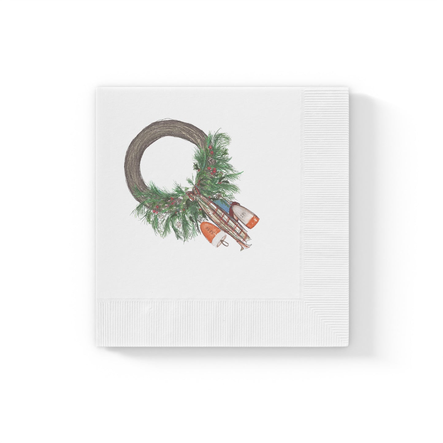 Christmas Buoy Wreath White Coined Napkins
