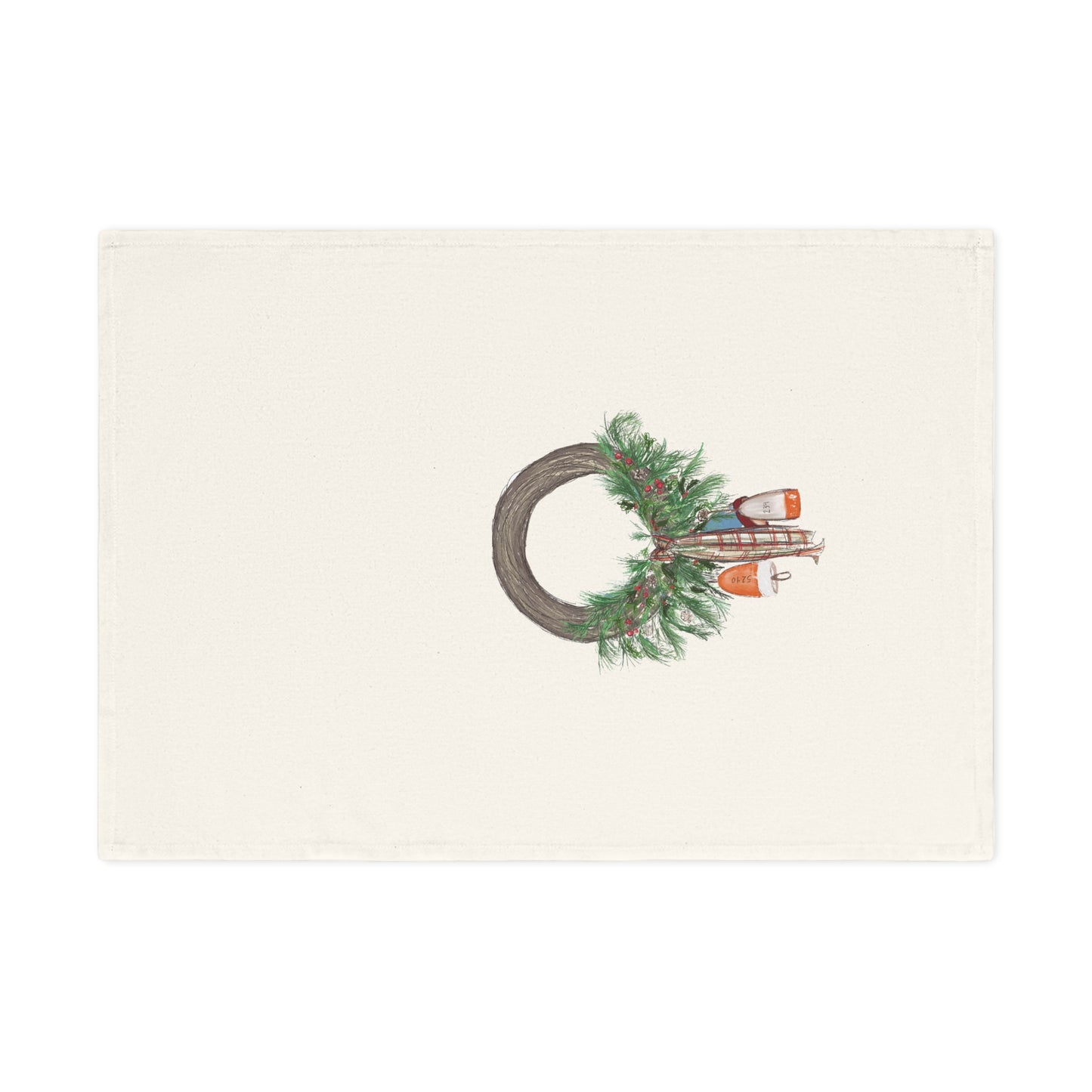 Christmas Buoy Wreath Coastal Cotton Tea Towel