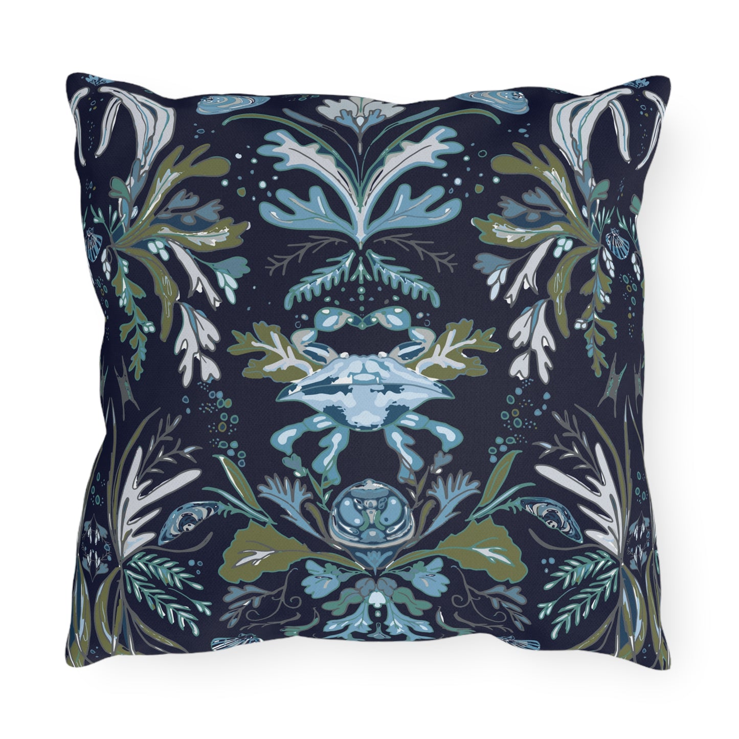 Navy Crab Damask -Outdoor Pillows
