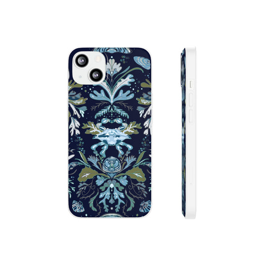 Crab Damask in Navy Blue Flexi Cases