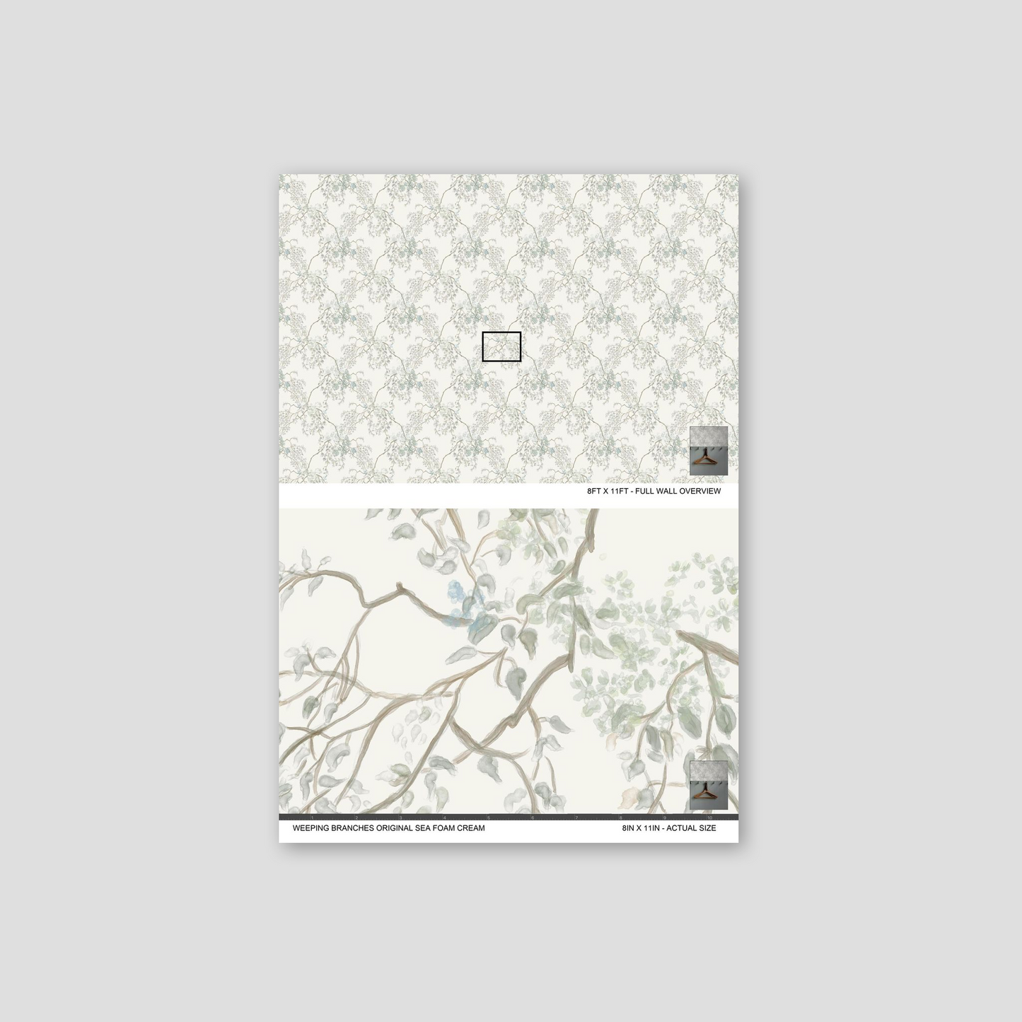 Original Weeping Branches Sea Foam — Cream Botanical Wallpaper | Heritage Hand-Painted Design (full scale)