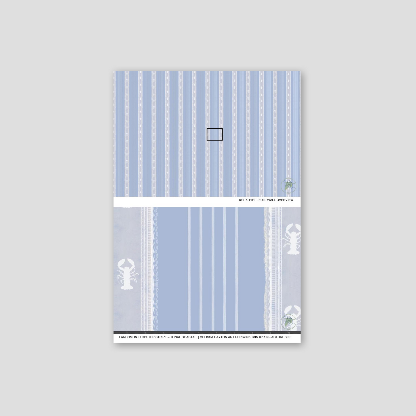 Larchmont Lobster Stripe – Tonal Coastal Wallpaper | Melissa Dayton Art Periwinkle blue
