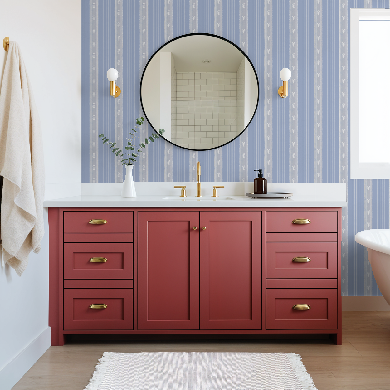 Larchmont Lobster Stripe – Tonal Coastal Wallpaper | Melissa Dayton Art Periwinkle blue