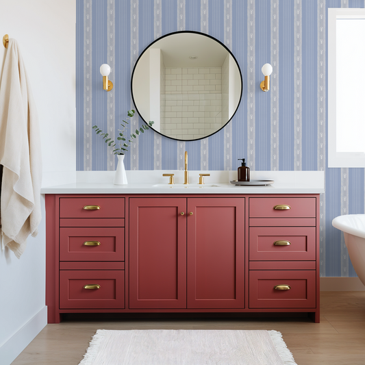 Larchmont Lobster Stripe – Tonal Coastal Wallpaper | Melissa Dayton Art Periwinkle blue
