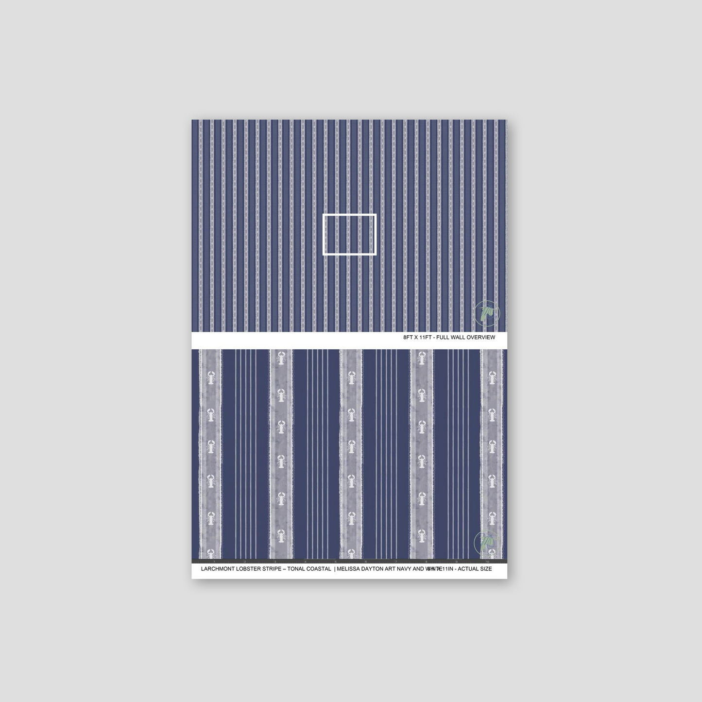 Larchmont Lobster Stripe – Tonal Coastal Wallpaper | Melissa Dayton Art Navy and White