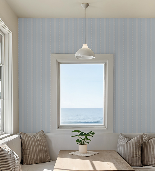 Larchmont Lobster Stripe – Tonal Coastal Wallpaper | Melissa Dayton Art Icy Blue