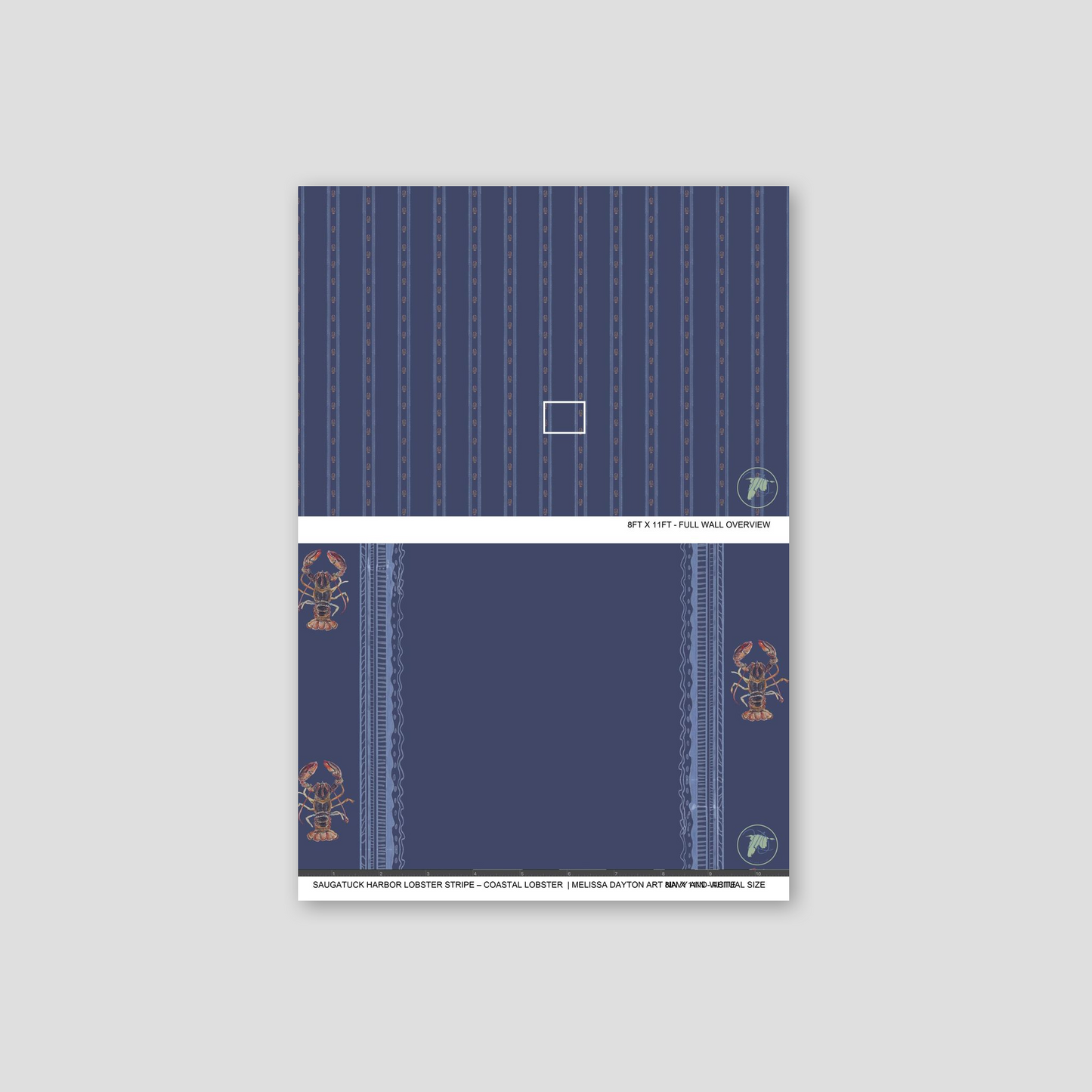 Saugatuck Harbor Lobster Stripe – Coastal Lobster Wallpaper | Melissa Dayton Art Navy and White