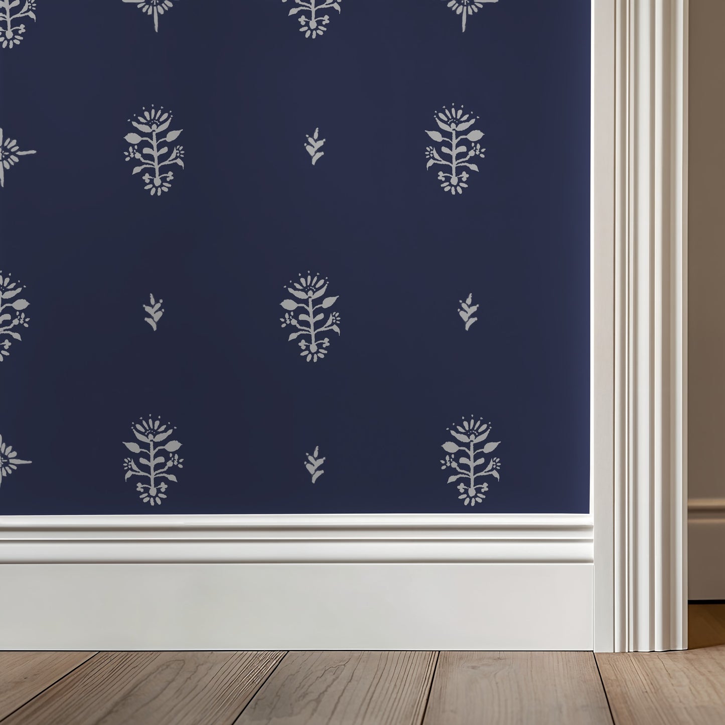 Mamaroneck Block Print – Botanical Wallpaper | Melissa Dayton Art Navy and White