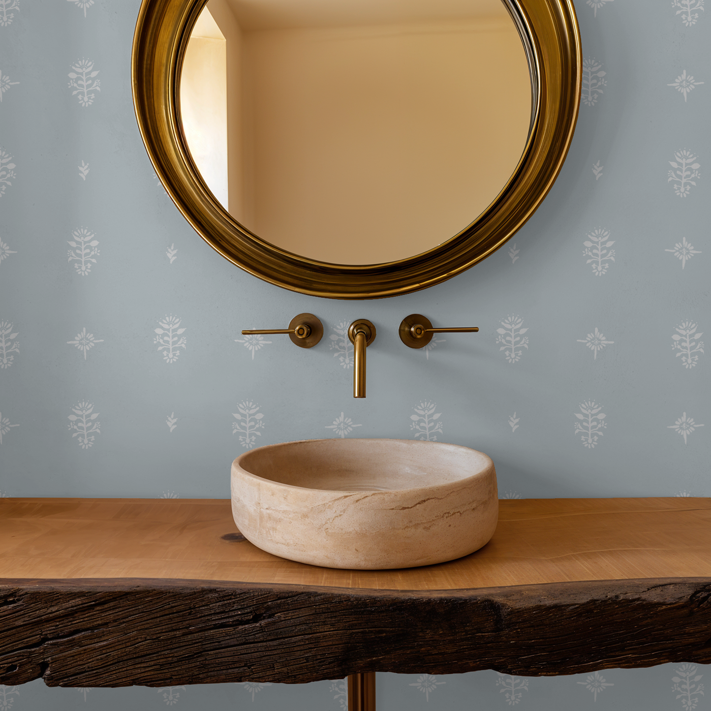 Mamaroneck Block Print – Botanical Wallpaper | Melissa Dayton Art Icy blue