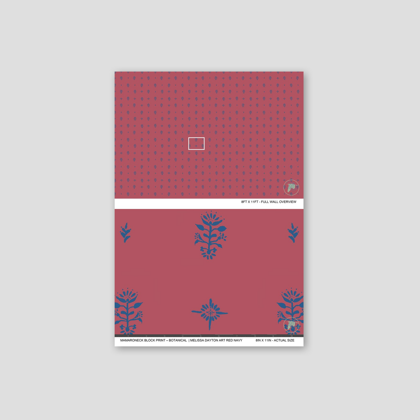 Mamaroneck Block Print – Botanical Wallpaper | Melissa Dayton Art Red Navy