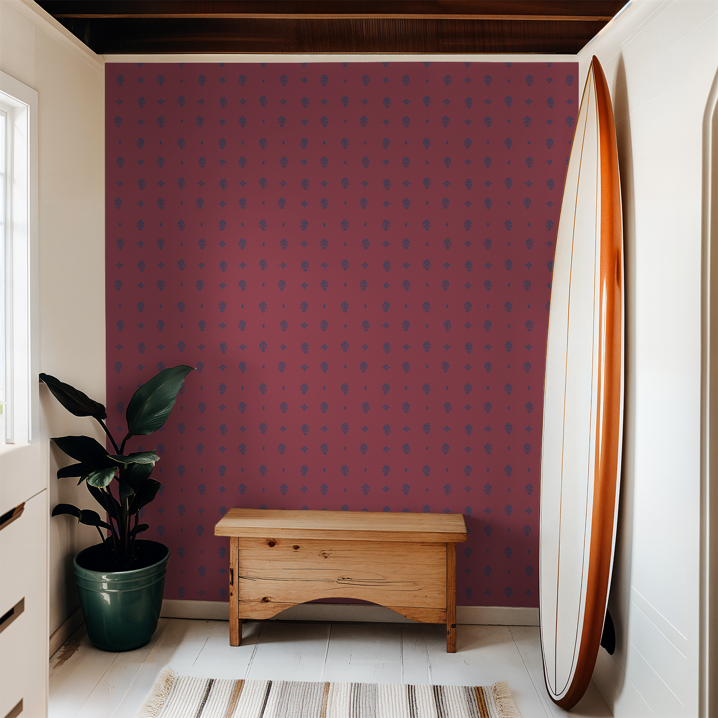 Mamaroneck Block Print – Botanical Wallpaper | Melissa Dayton Art Red Navy