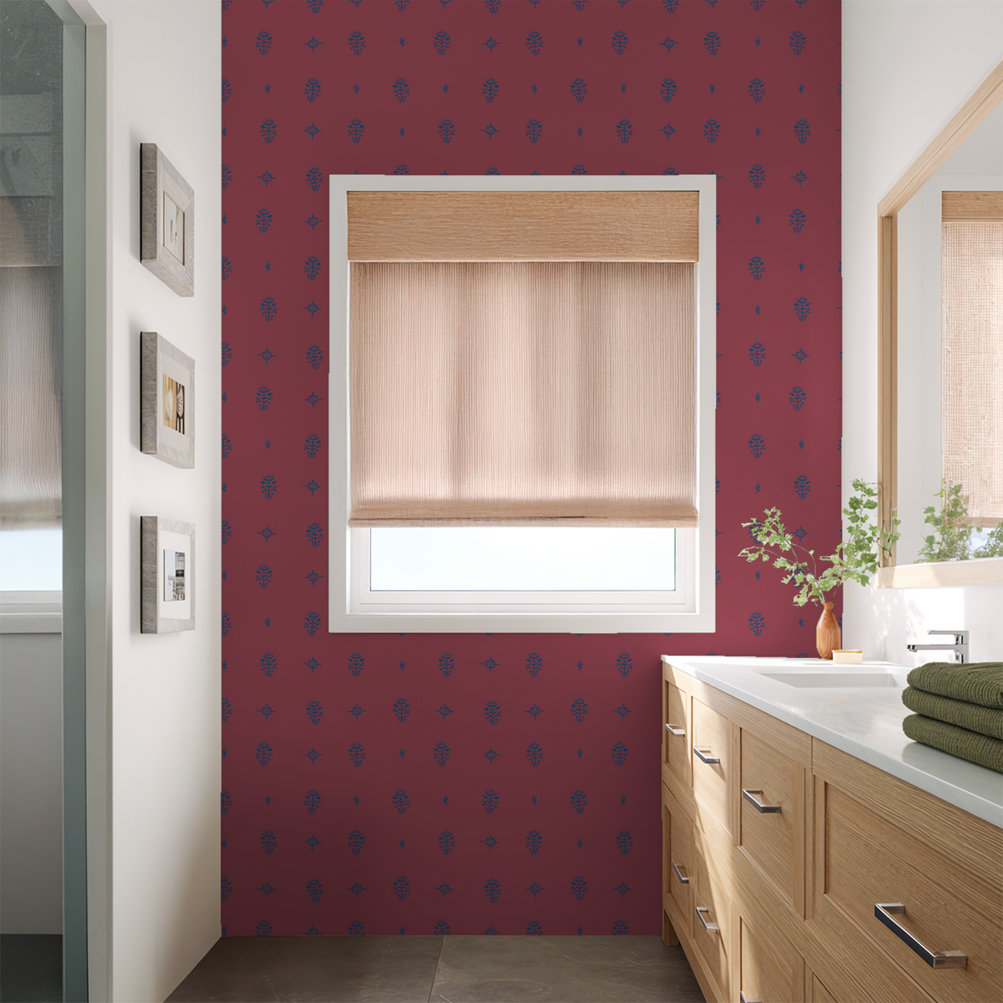 Mamaroneck Block Print – Botanical Wallpaper | Melissa Dayton Art Red Navy