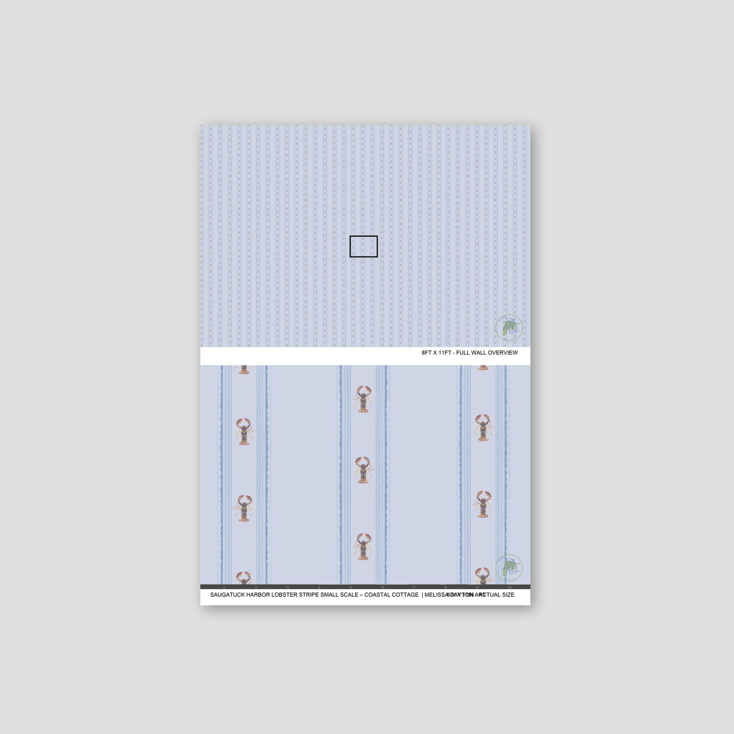 Saugatuck Harbor Lobster Stripe Small Scale – Coastal Cottage Wallpaper | Melissa Dayton Art