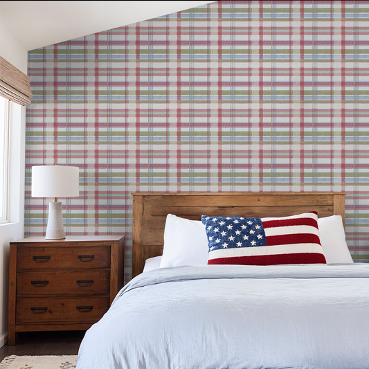 Cedar Point Madras — Coastal Cottage Plaid Wallpaper | Melissa Dayton Art Light Blue