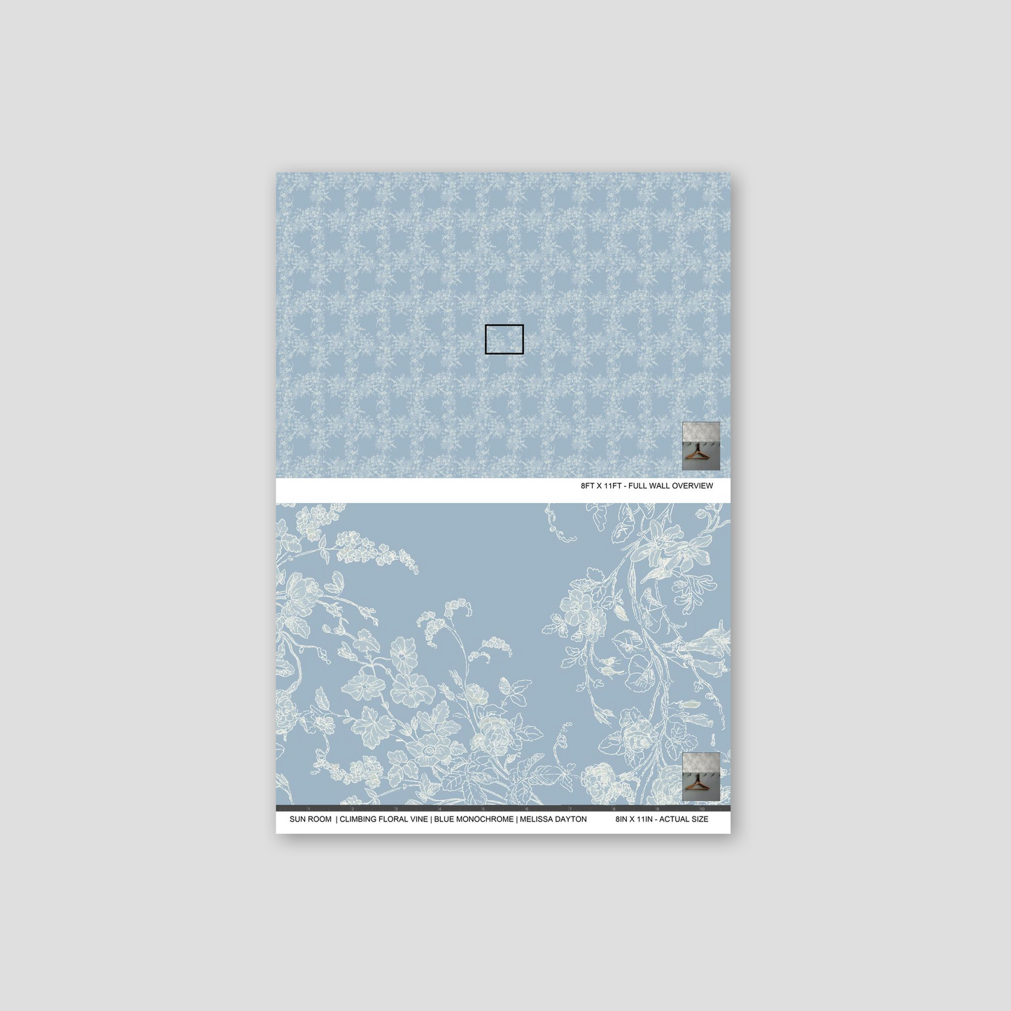 Sun Room Wallpaper | Climbing Floral Vine | Blue Monochrome | Melissa Dayton Wallpaper