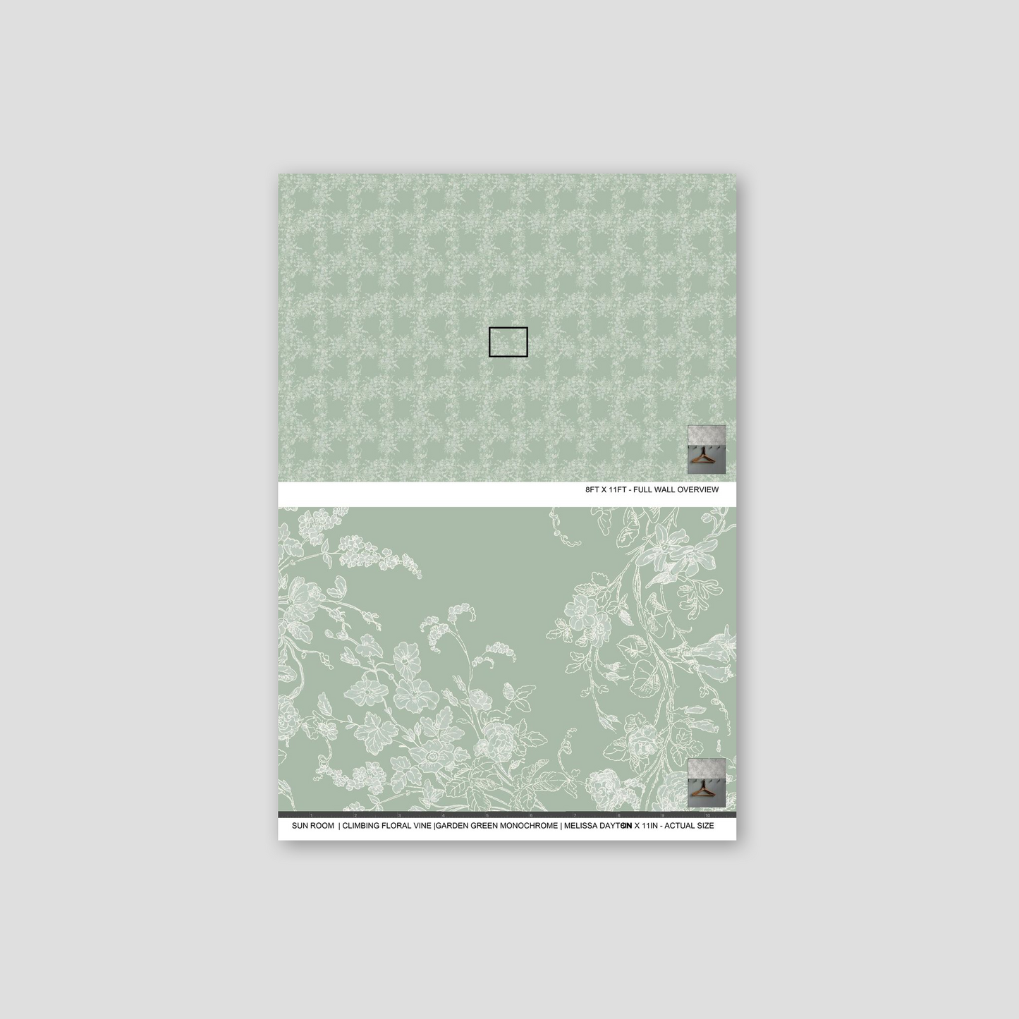 Sun Room Wallpaper | Climbing Floral Vine |Garden Green Monochrome | Melissa Dayton Wallpaper
