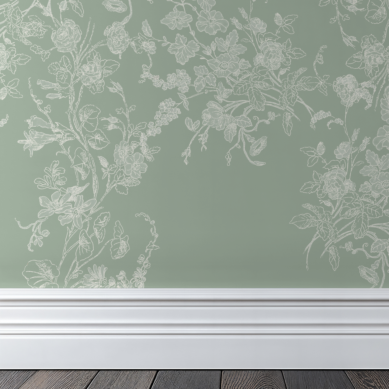 Sun Room Wallpaper | Climbing Floral Vine |Garden Green Monochrome | Melissa Dayton Wallpaper