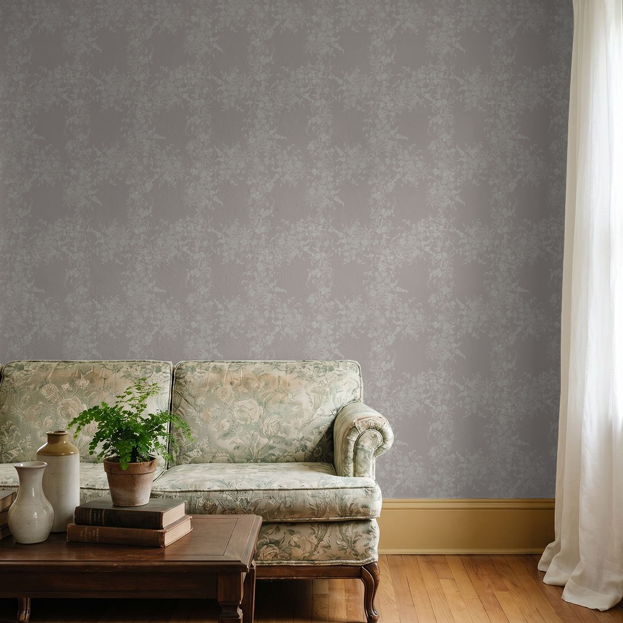 Sun Room Wallpaper | Climbing Floral Vine | Blush Monochrome | Melissa Dayton Wallpaper