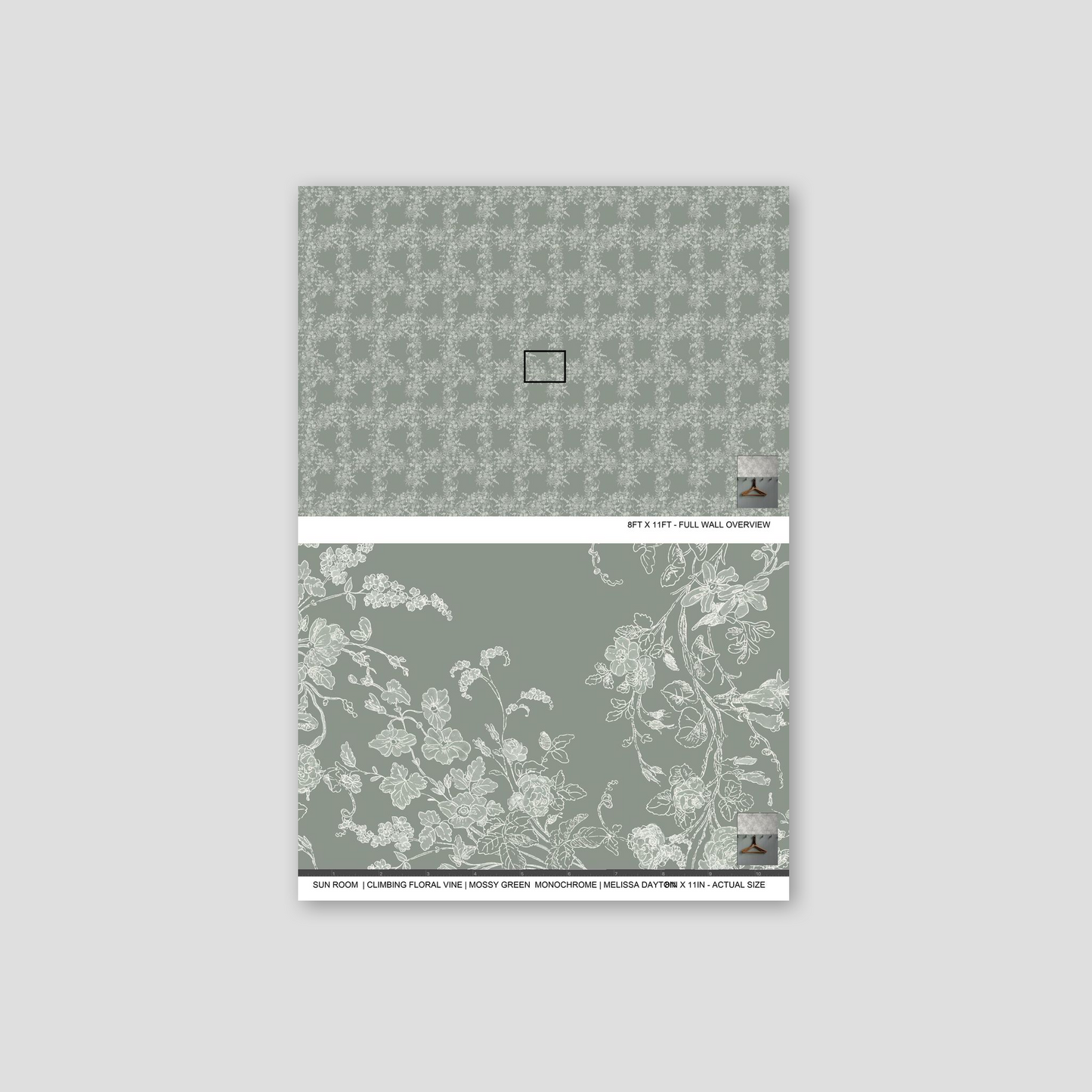 Sun Room Wallpaper | Climbing Floral Vine | Mossy Green  Monochrome | Melissa Dayton Wallpaper