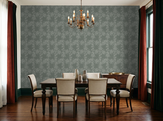 Sun Room Wallpaper | Climbing Floral Vine | Mossy Green  Monochrome | Melissa Dayton Wallpaper