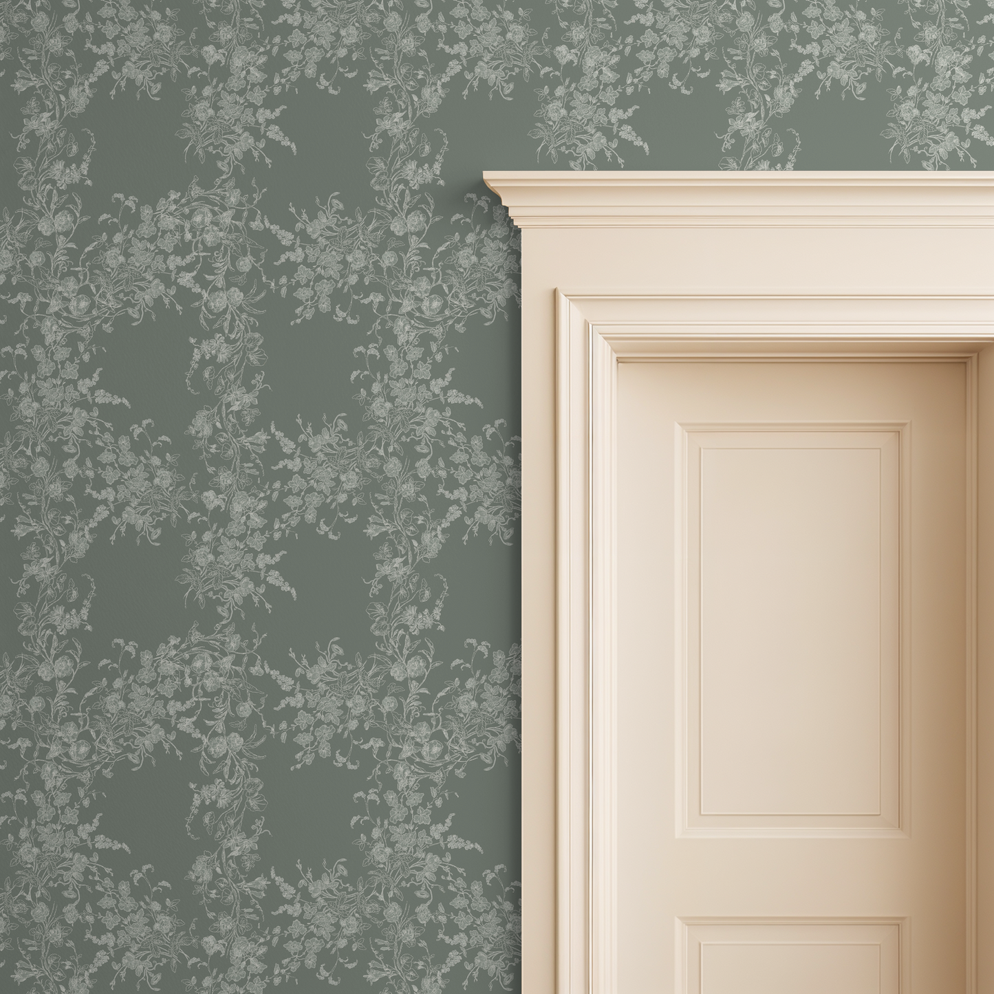 Sun Room Wallpaper | Climbing Floral Vine | Mossy Green  Monochrome | Melissa Dayton Wallpaper